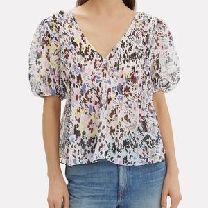 Ganni Egret Pleated Georgette Top